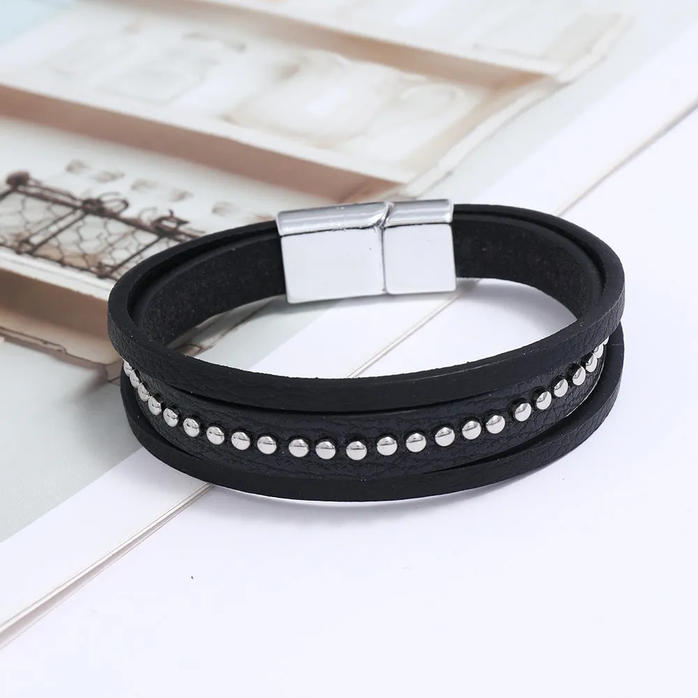 Men's Leather Bracelet Jewelry Simple Fashion Magnetic Buckle Imitation Leather Bracelet Bracelet