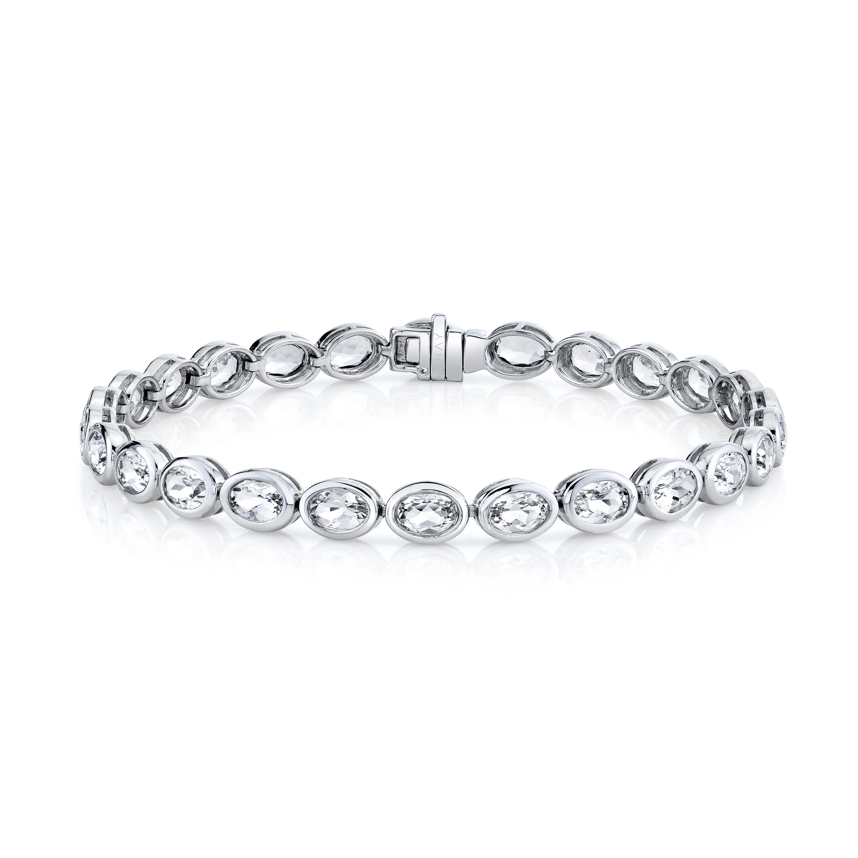 MEN'S WHITE TOPAZ OVAL BEZEL TENNIS BRACELET