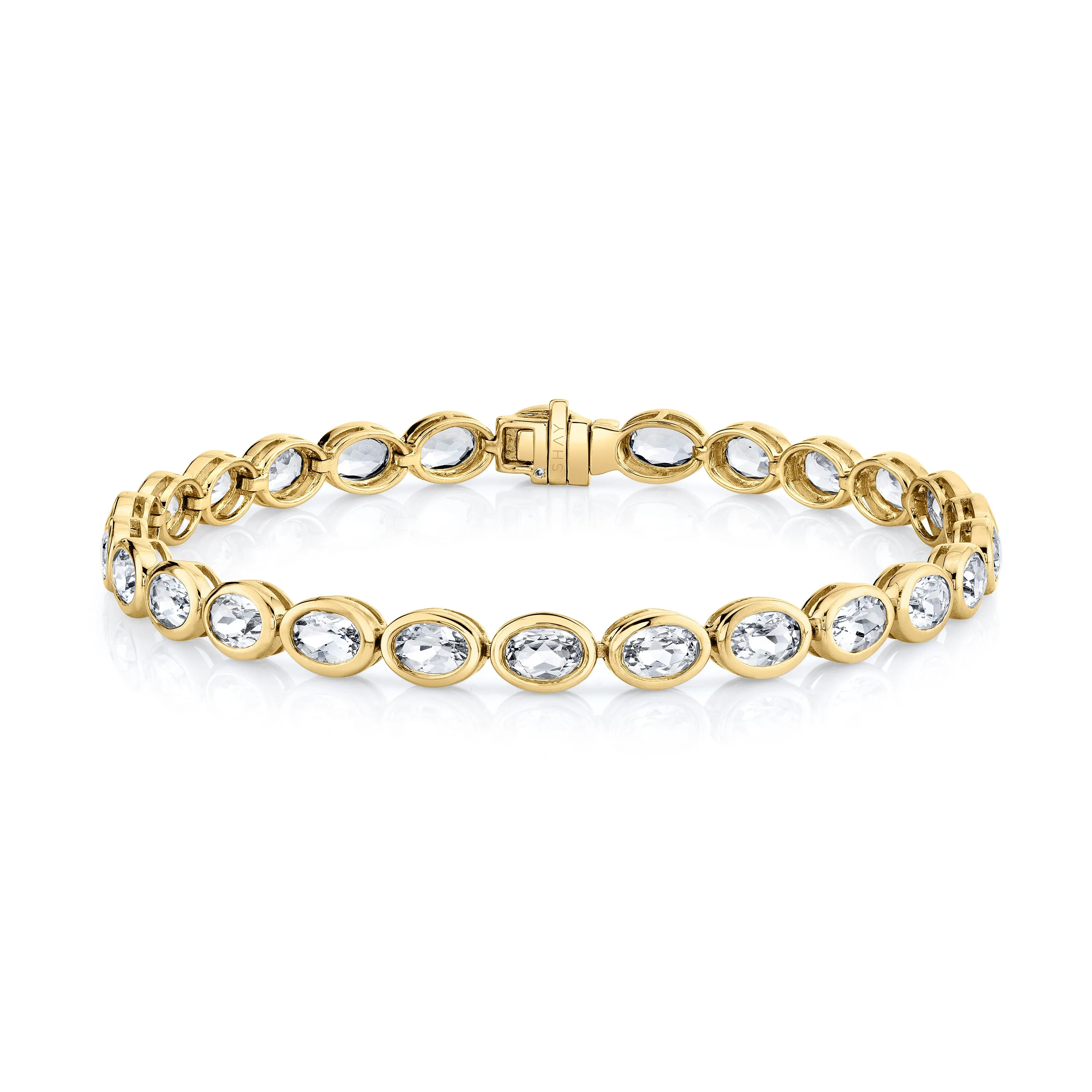 MEN'S WHITE TOPAZ OVAL BEZEL TENNIS BRACELET