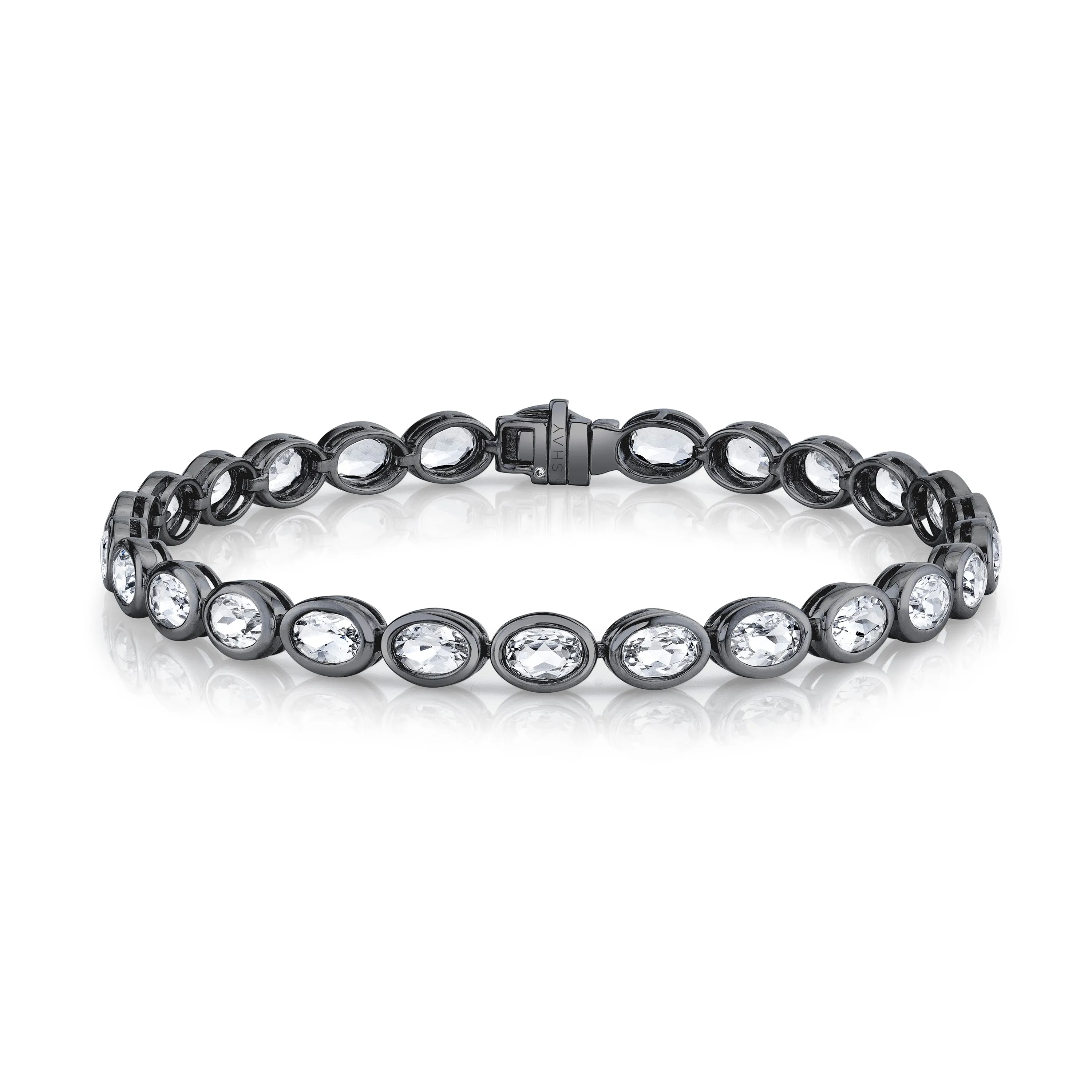 MEN'S WHITE TOPAZ OVAL BEZEL TENNIS BRACELET