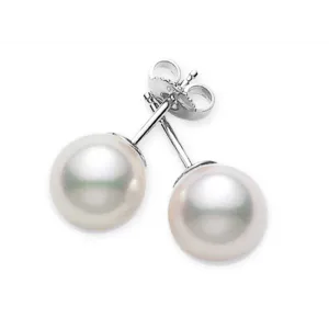 Mikimoto 18K White Gold 7mm Cultured White Pearl Stud Earrings