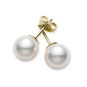 Mikimoto 18K Yellow Gold 6mm Cultured White Pearl Stud Earrings