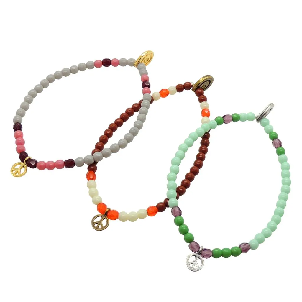 Mini Peace Symbol Charm Glass Bead Mix Bracelet