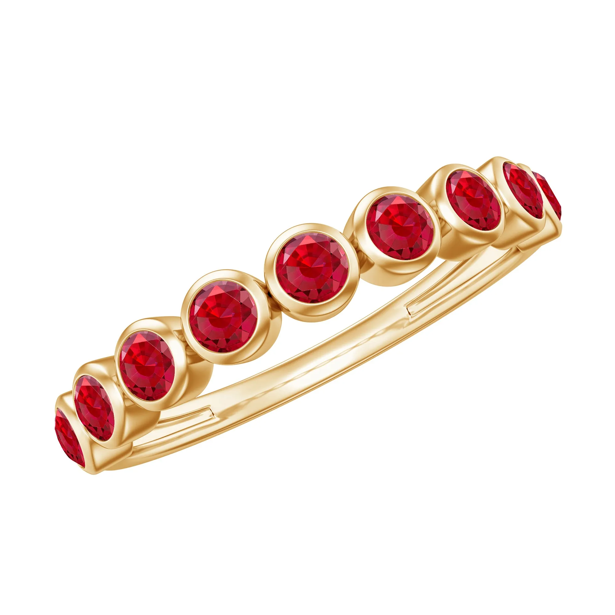 Minimal Created Ruby Half Eternity Ring in Bezel Setting