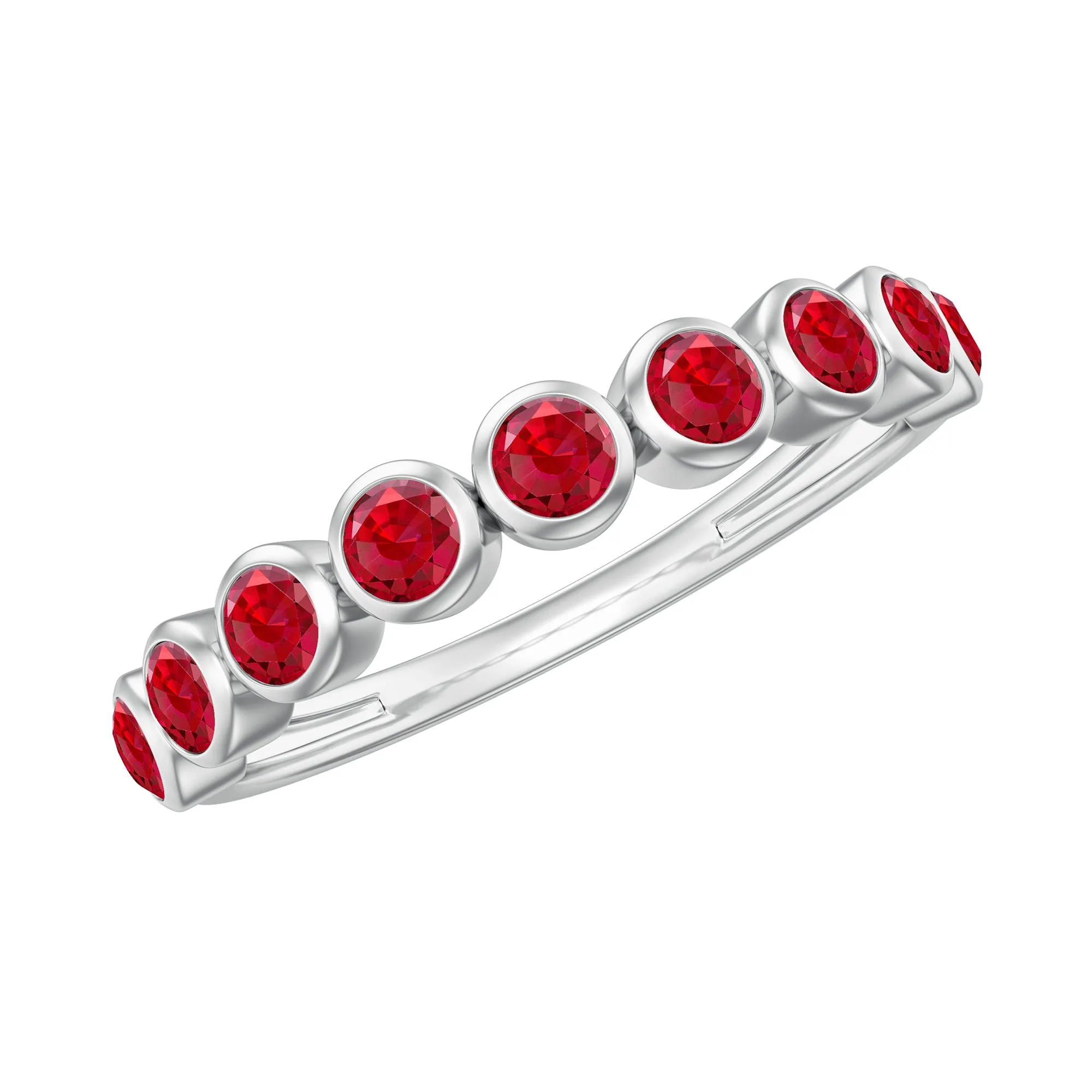 Minimal Created Ruby Half Eternity Ring in Bezel Setting