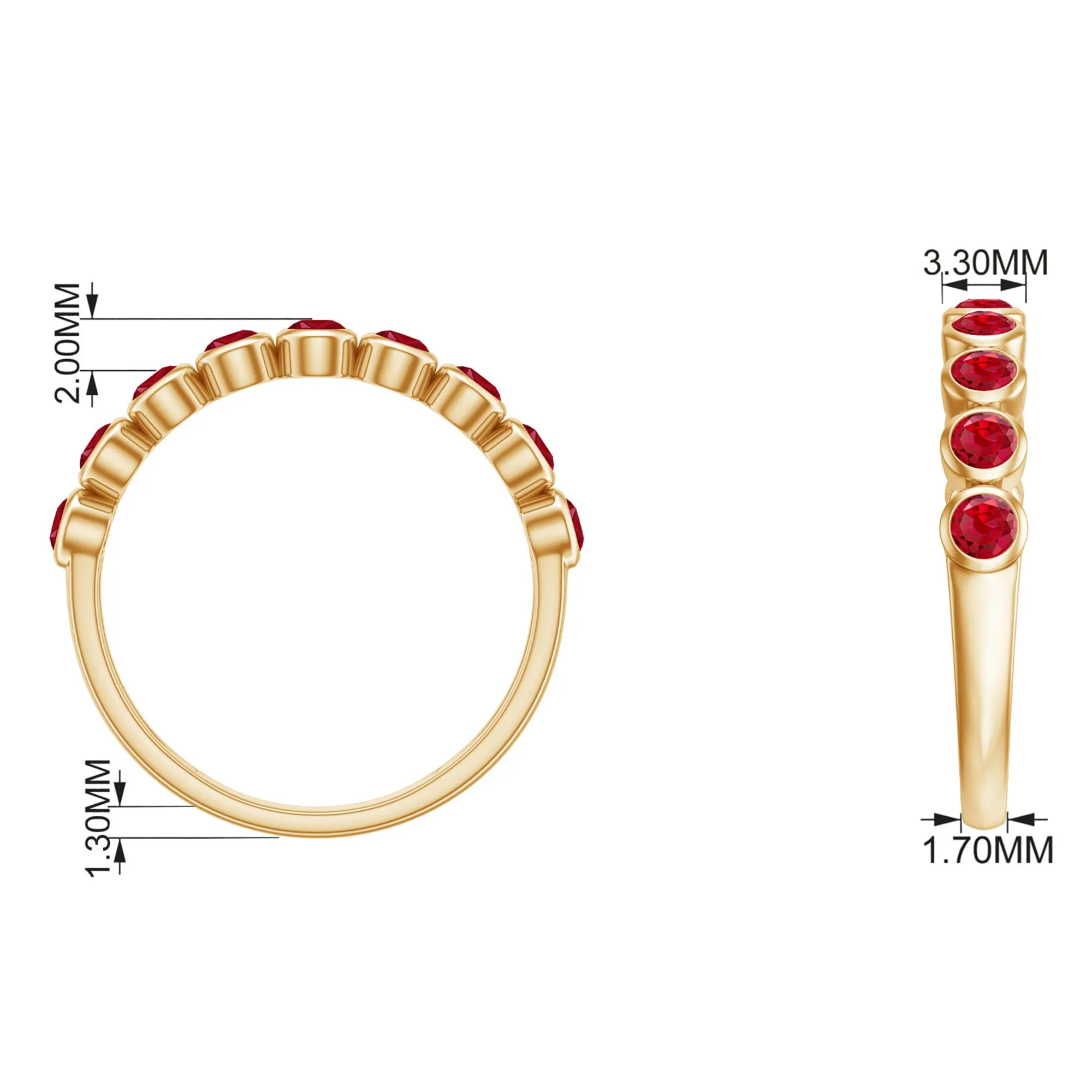 Minimal Created Ruby Half Eternity Ring in Bezel Setting