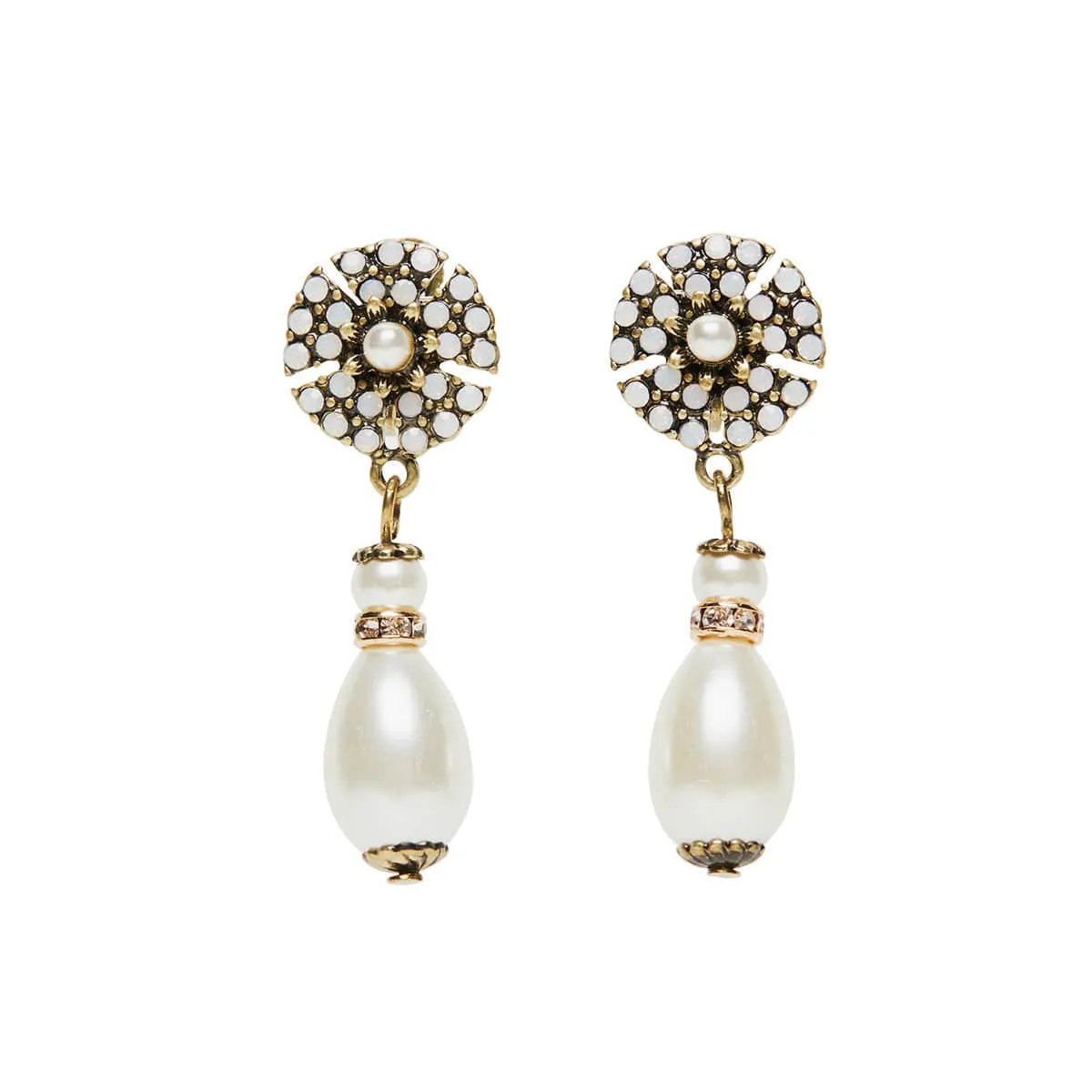 Miriam Haskell Inspired Clip On Earrings: Vintage Pearl & Crystal Drop Clip On Earrings