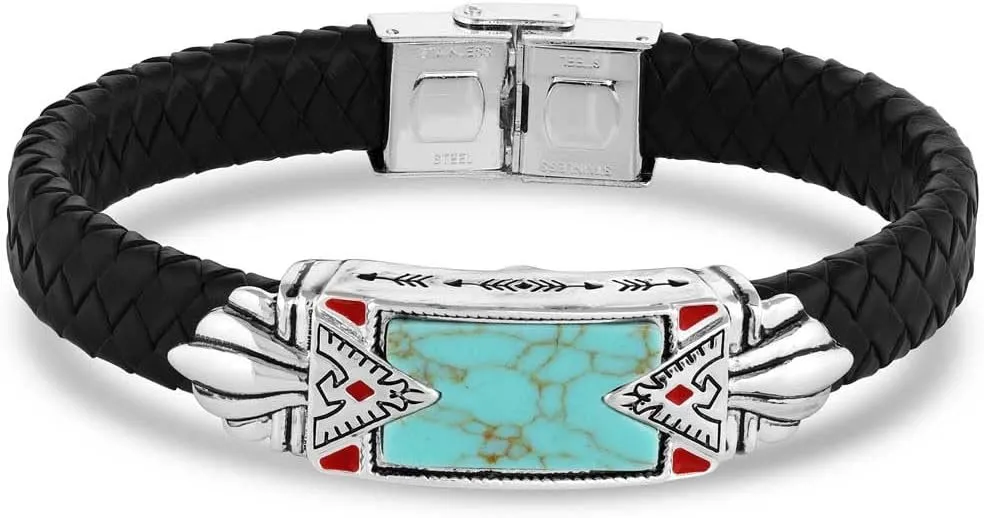 Montana Silversmiths Men's Western Lifestyle Inspired Bracelet (Southwest Thunderbird Flat Braided Leather)