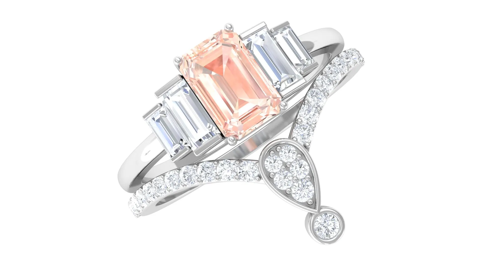 Morganite Stackable Ring Set with Moissanite