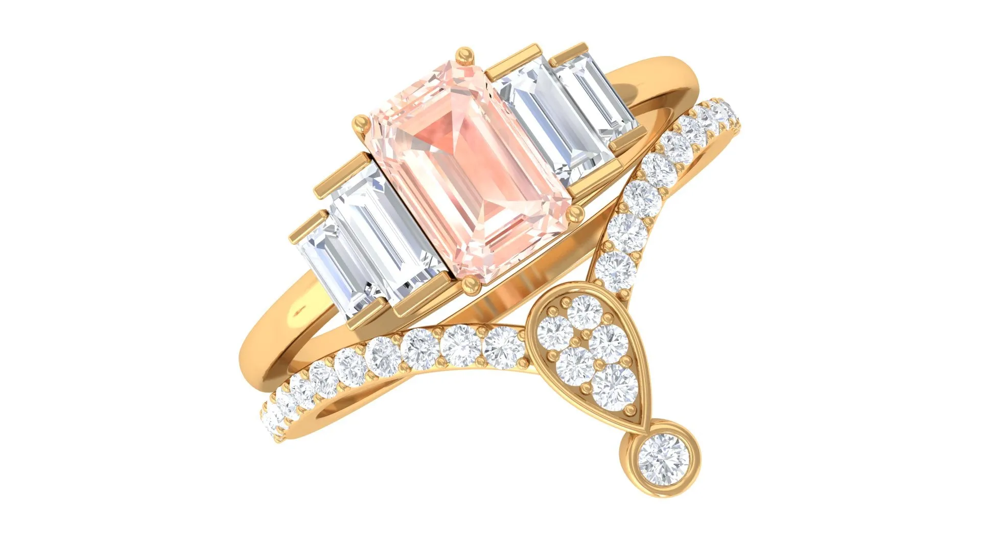 Morganite Stackable Ring Set with Moissanite