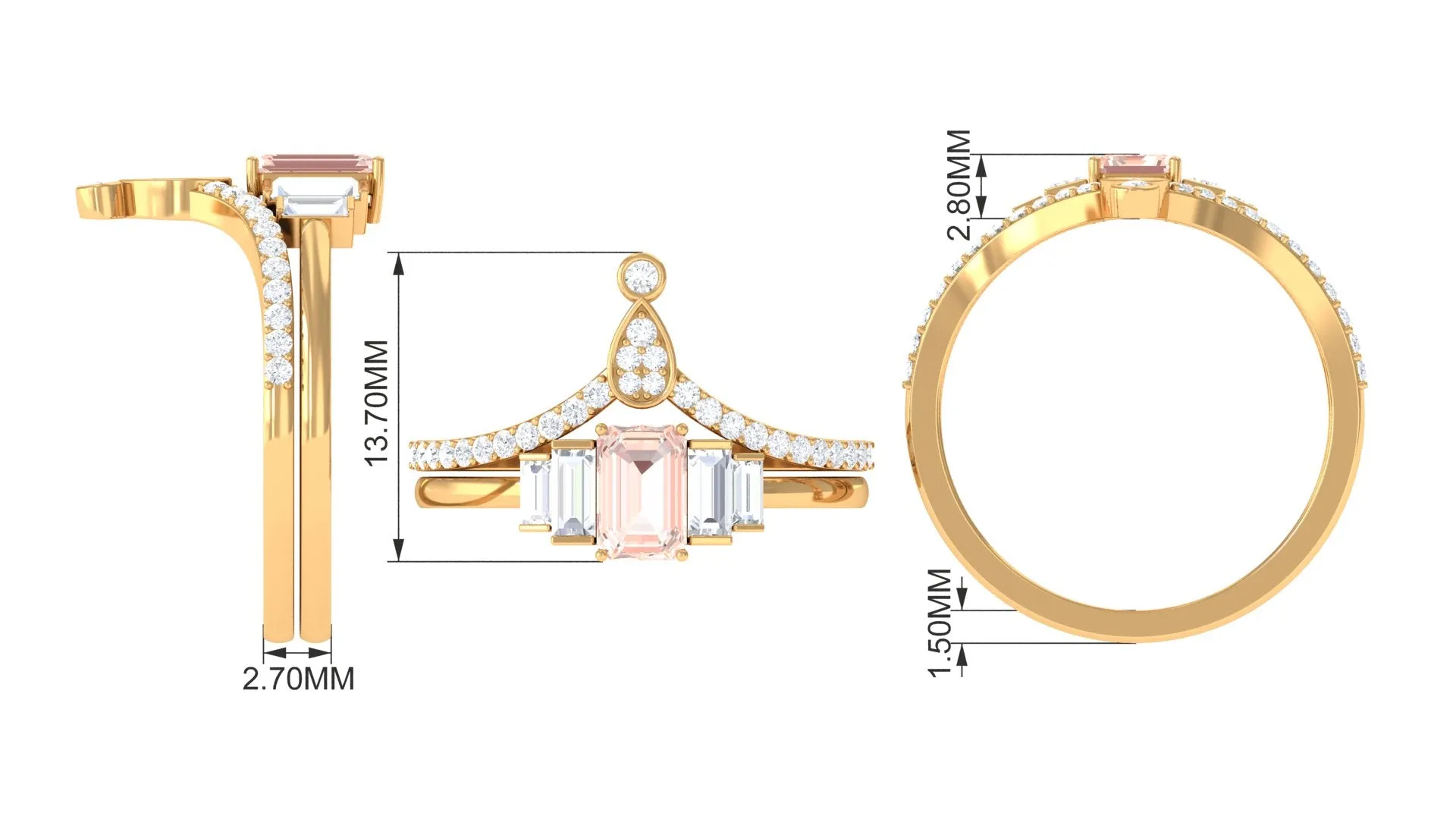 Morganite Stackable Ring Set with Moissanite