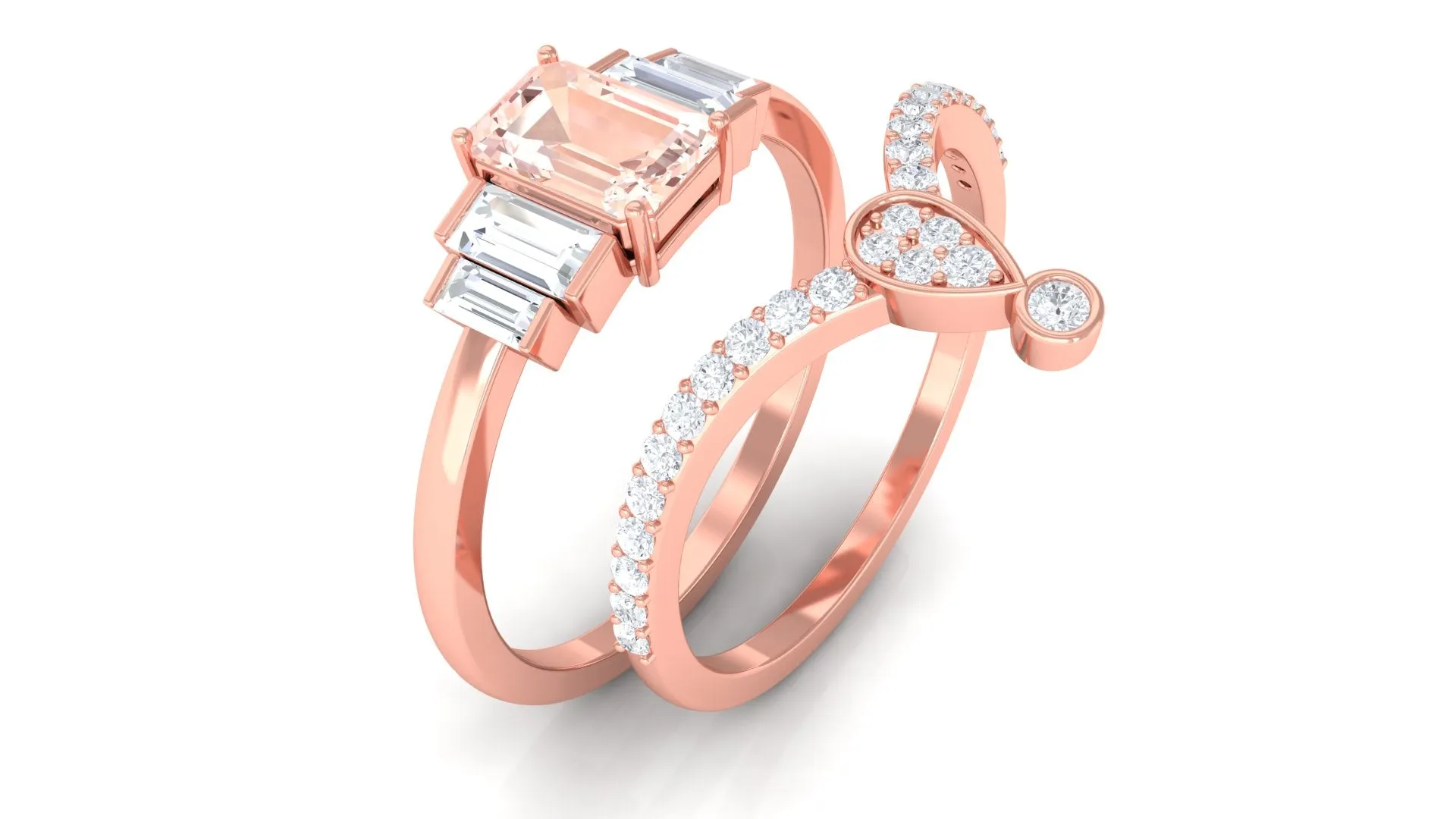 Morganite Stackable Ring Set with Moissanite