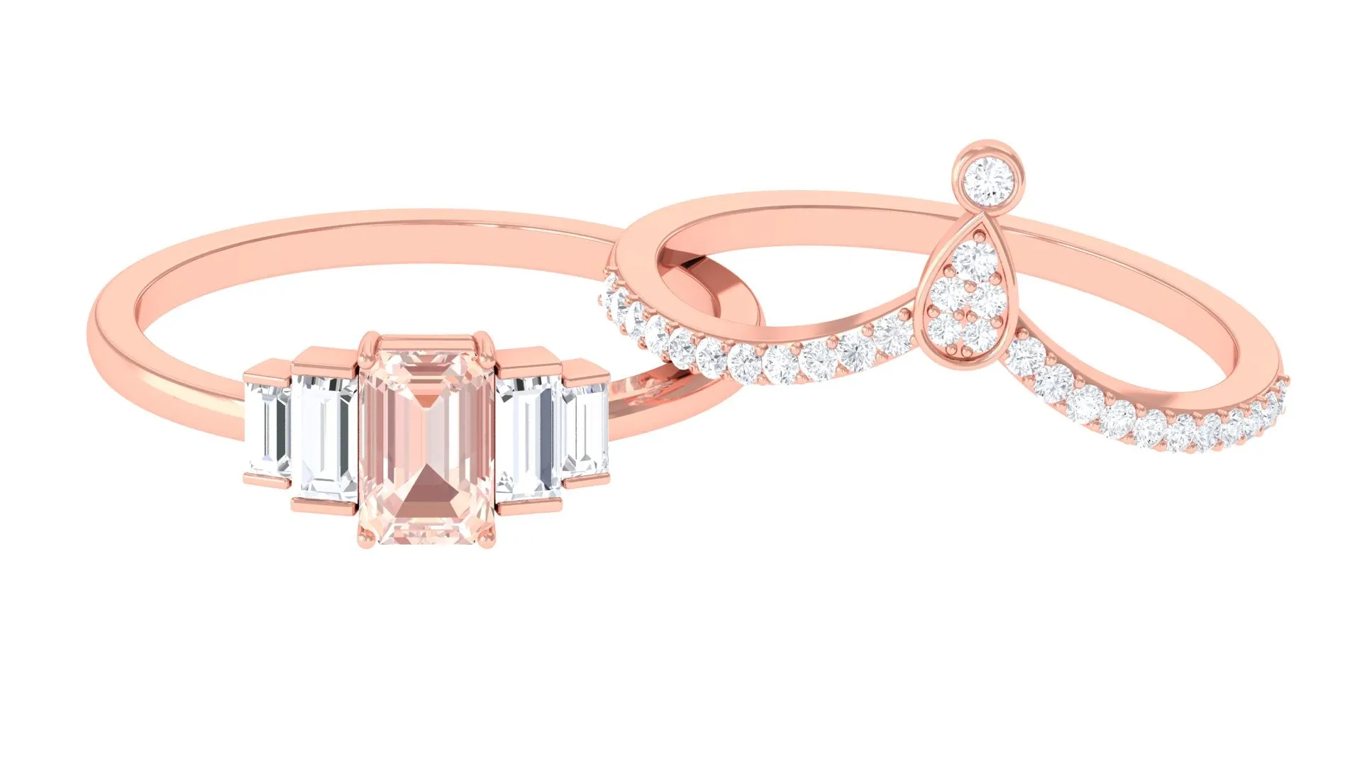 Morganite Stackable Ring Set with Moissanite