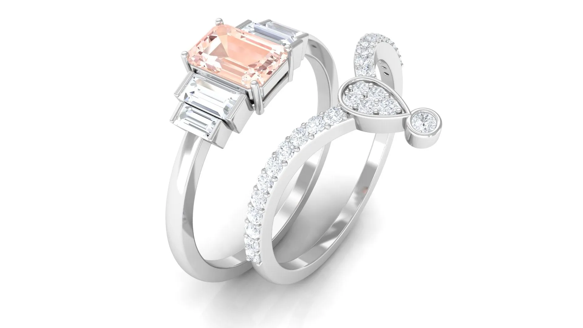 Morganite Stackable Ring Set with Moissanite