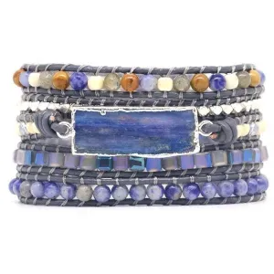 Natural Blue Topaz Sodalite & Howlite Leather Wrap Bracelet by Free Spirit