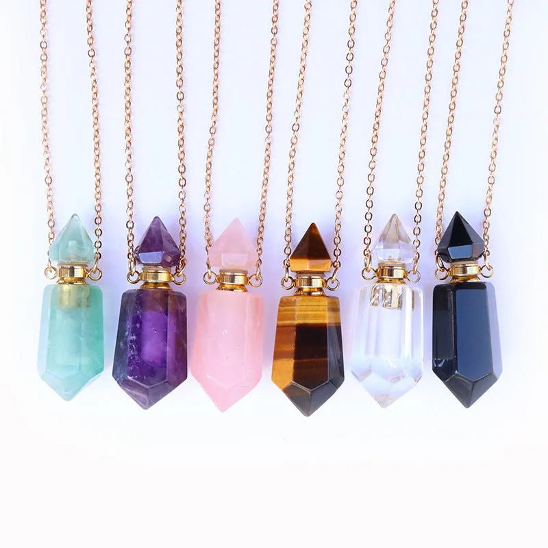 Natural Crystal Perfume Bottle Chain Pendant