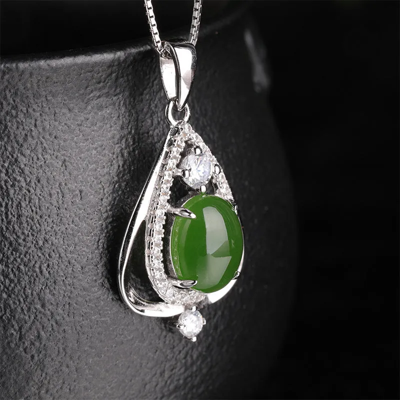 Natural Jade Pendant Nephrite Silver Zircon Pendant ZPT149