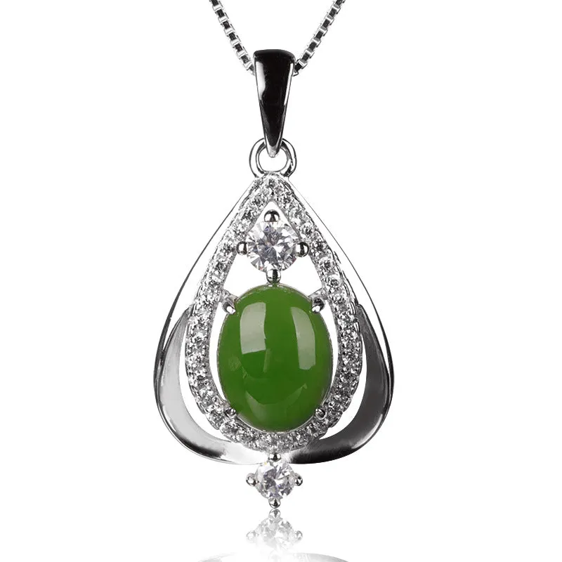 Natural Jade Pendant Nephrite Silver Zircon Pendant ZPT149