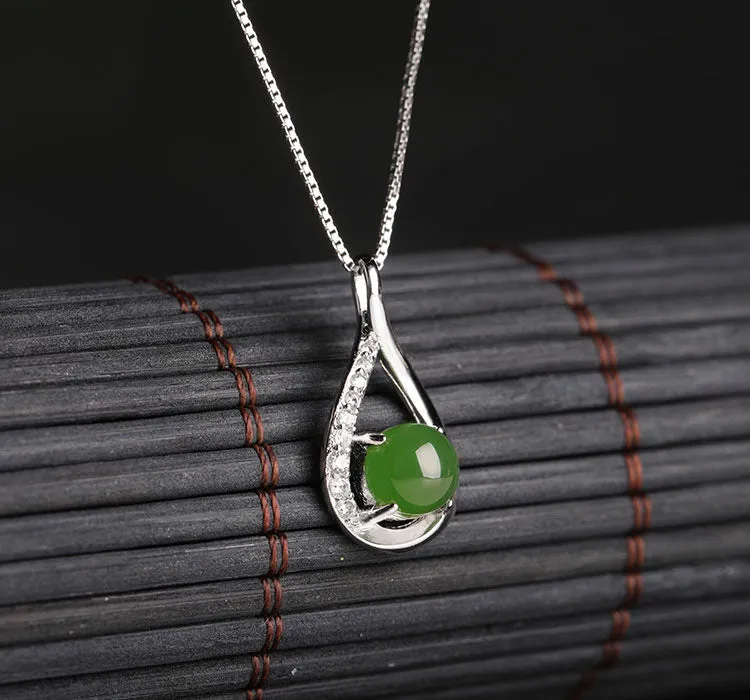 Natural Jade Pendant Nephrite Silver Zircon Pendant ZPT152