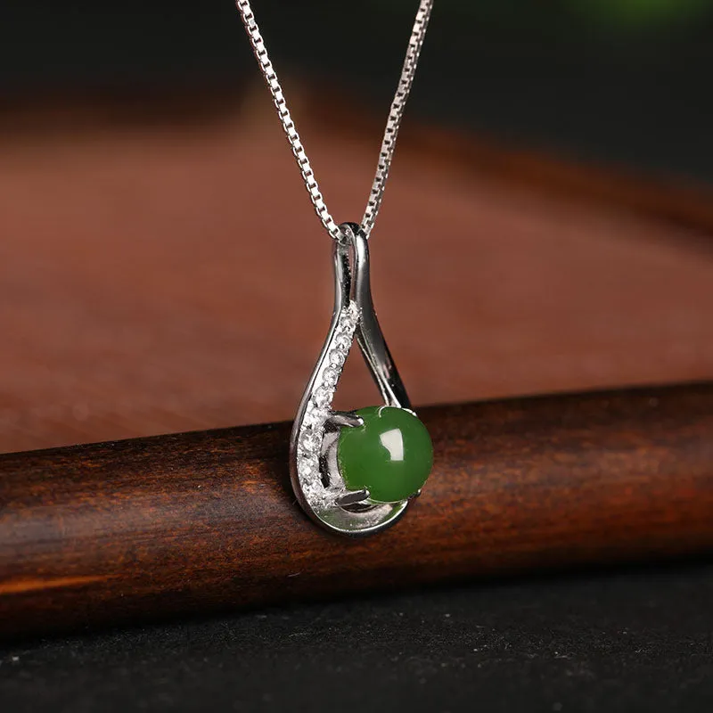 Natural Jade Pendant Nephrite Silver Zircon Pendant ZPT152