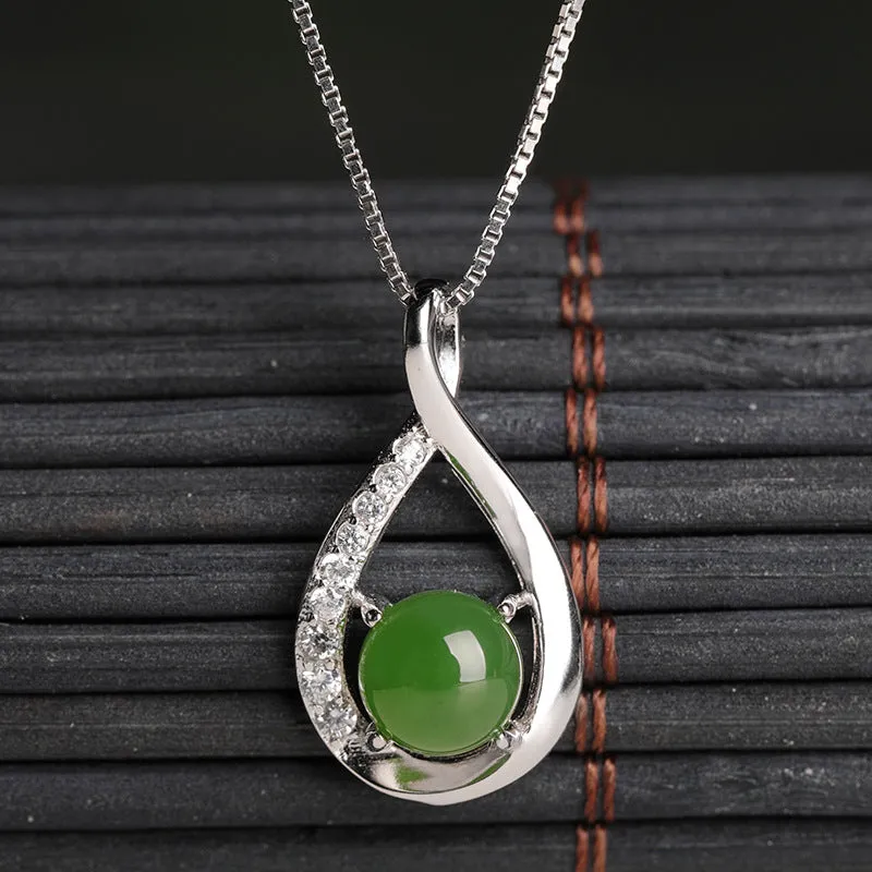 Natural Jade Pendant Nephrite Silver Zircon Pendant ZPT152