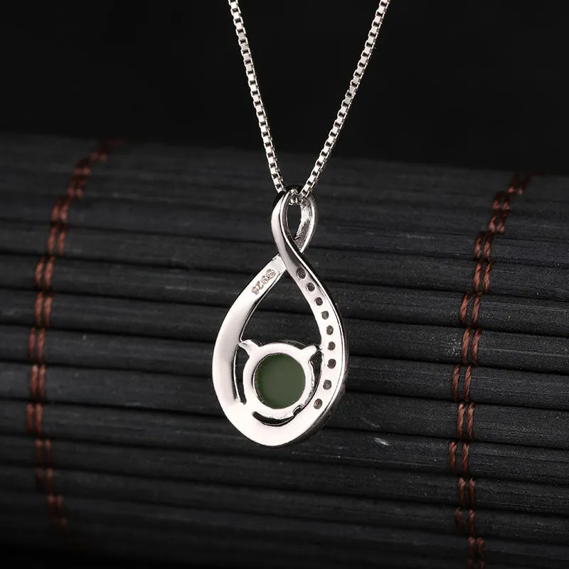 Natural Jade Pendant Nephrite Silver Zircon Pendant ZPT152