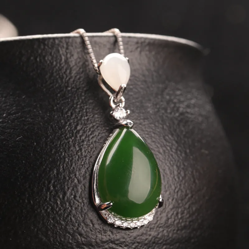 Natural Jade Pendant Nephrite Silver Zircon Pendant ZPT192