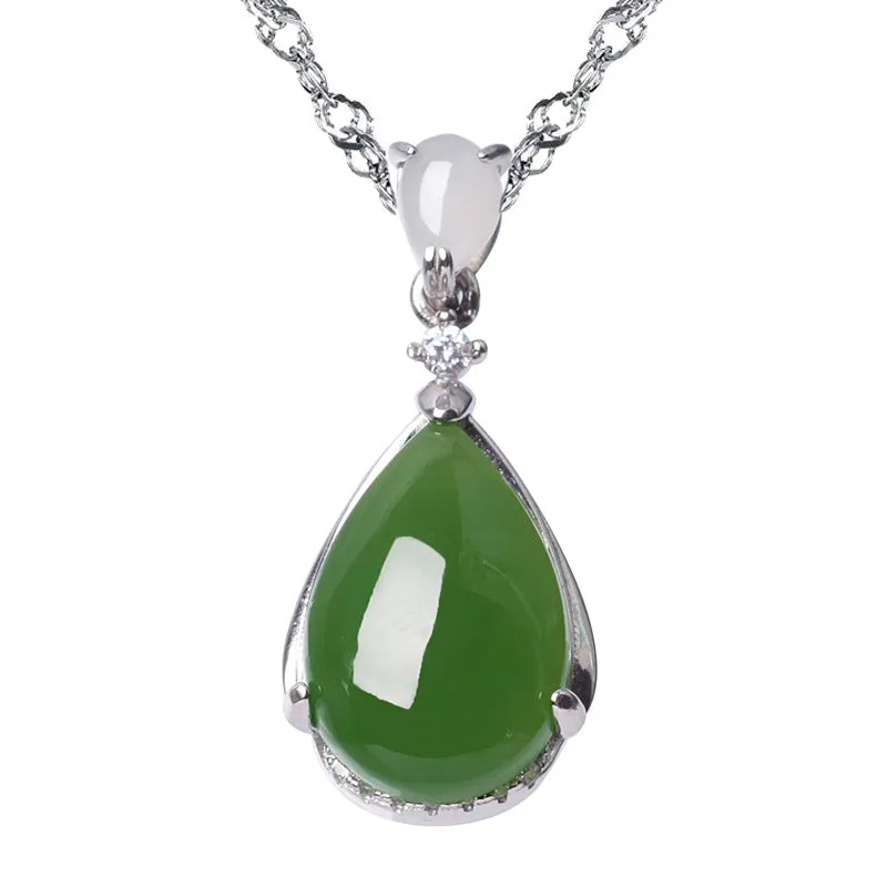 Natural Jade Pendant Nephrite Silver Zircon Pendant ZPT192