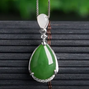 Natural Jade Pendant Nephrite Silver Zircon Pendant ZPT192