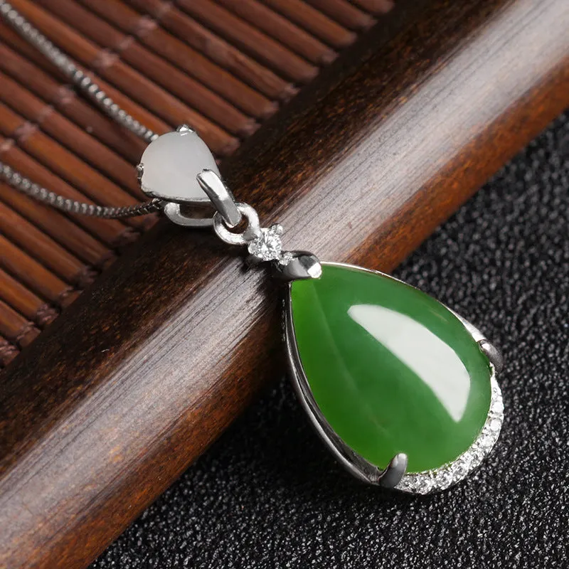 Natural Jade Pendant Nephrite Silver Zircon Pendant ZPT192