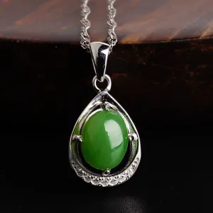 Natural Jade Pendant Nephrite Silver Zircon Pendant ZPT207