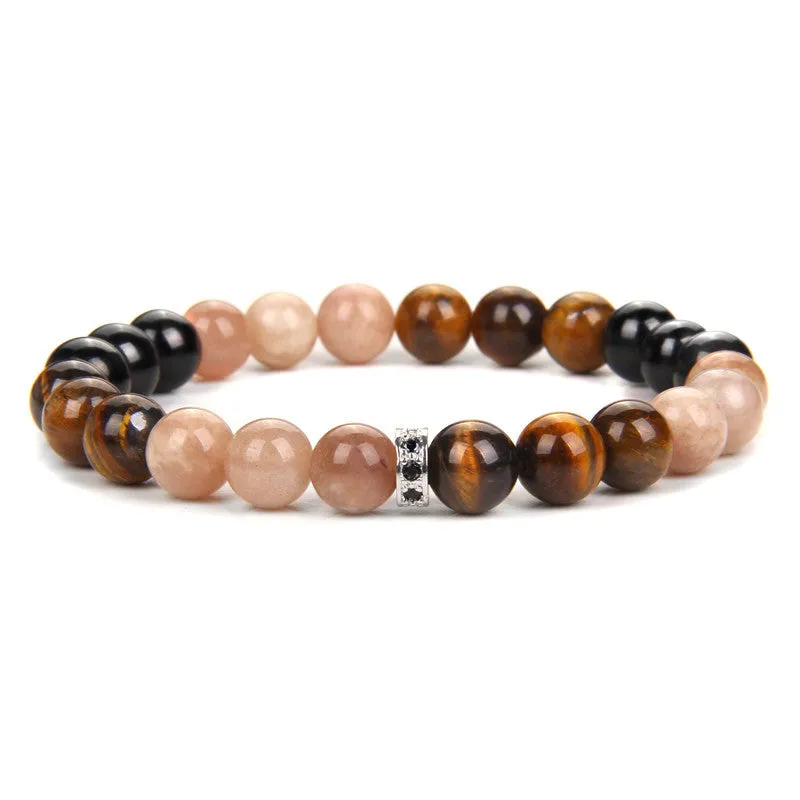 Natural Tiger's Eye Men's Bracelet With Micro-inlaid Zircon