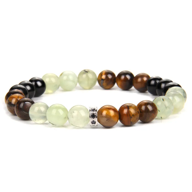 Natural Tiger's Eye Men's Bracelet With Micro-inlaid Zircon