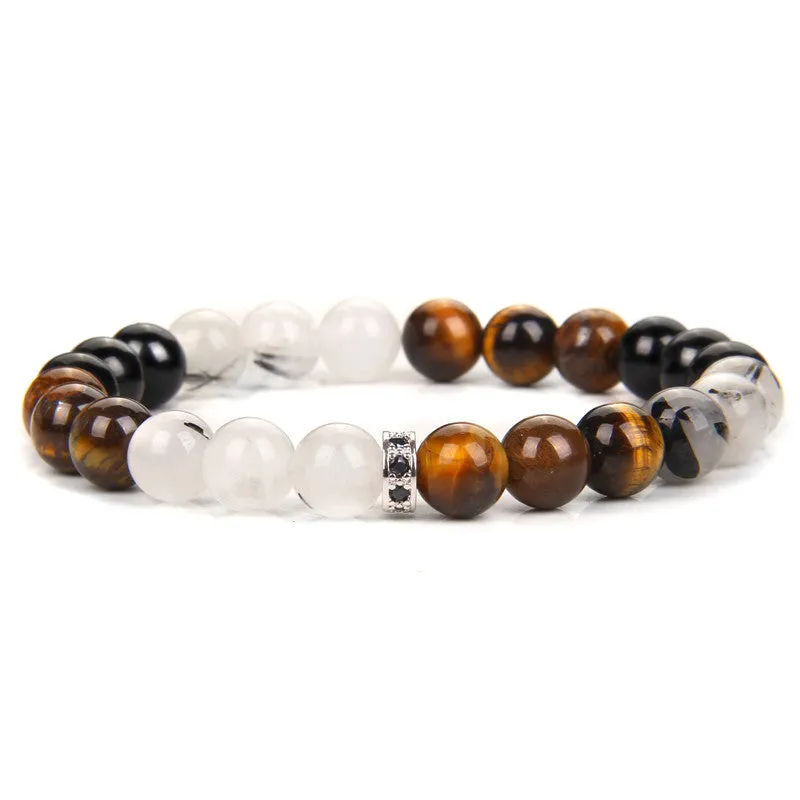 Natural Tiger's Eye Men's Bracelet With Micro-inlaid Zircon