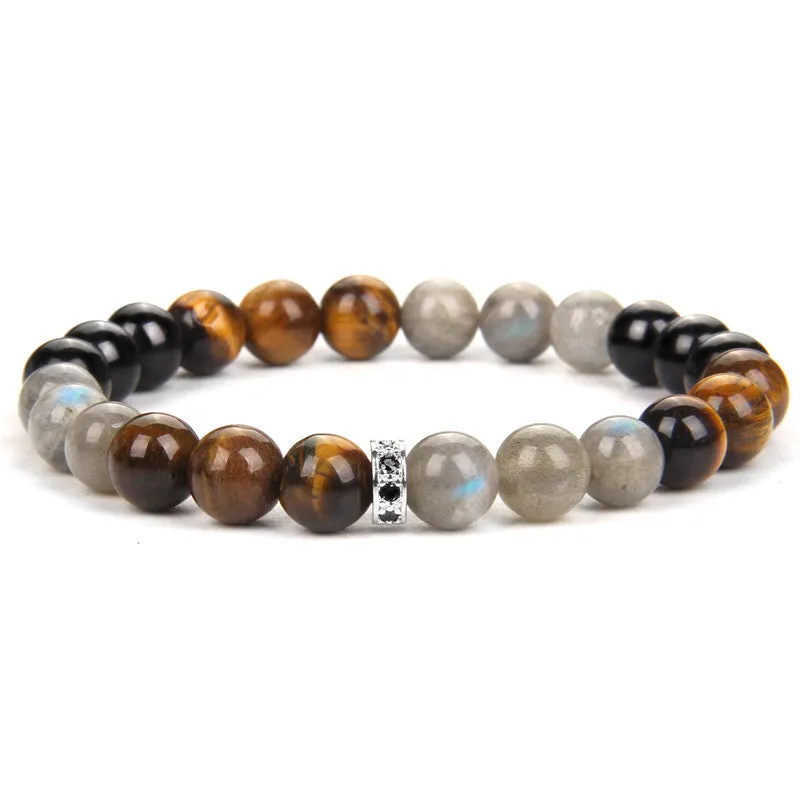 Natural Tiger's Eye Men's Bracelet With Micro-inlaid Zircon