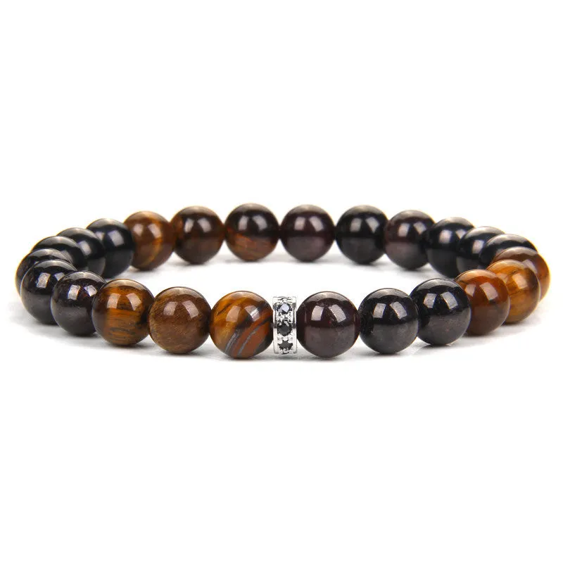 Natural Tiger's Eye Men's Bracelet With Micro-inlaid Zircon