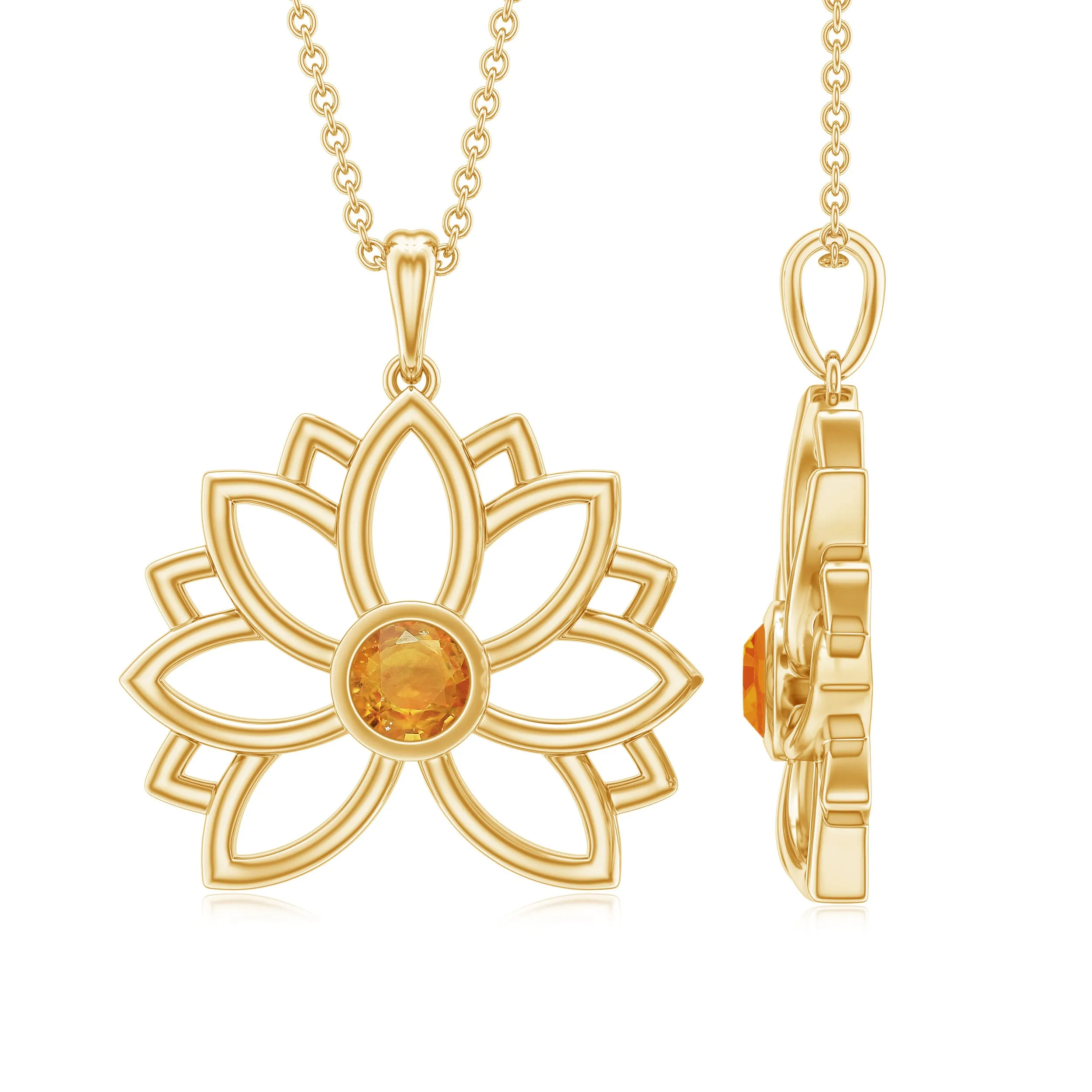 Nature Inspired Orange Sapphire Flower Pendant