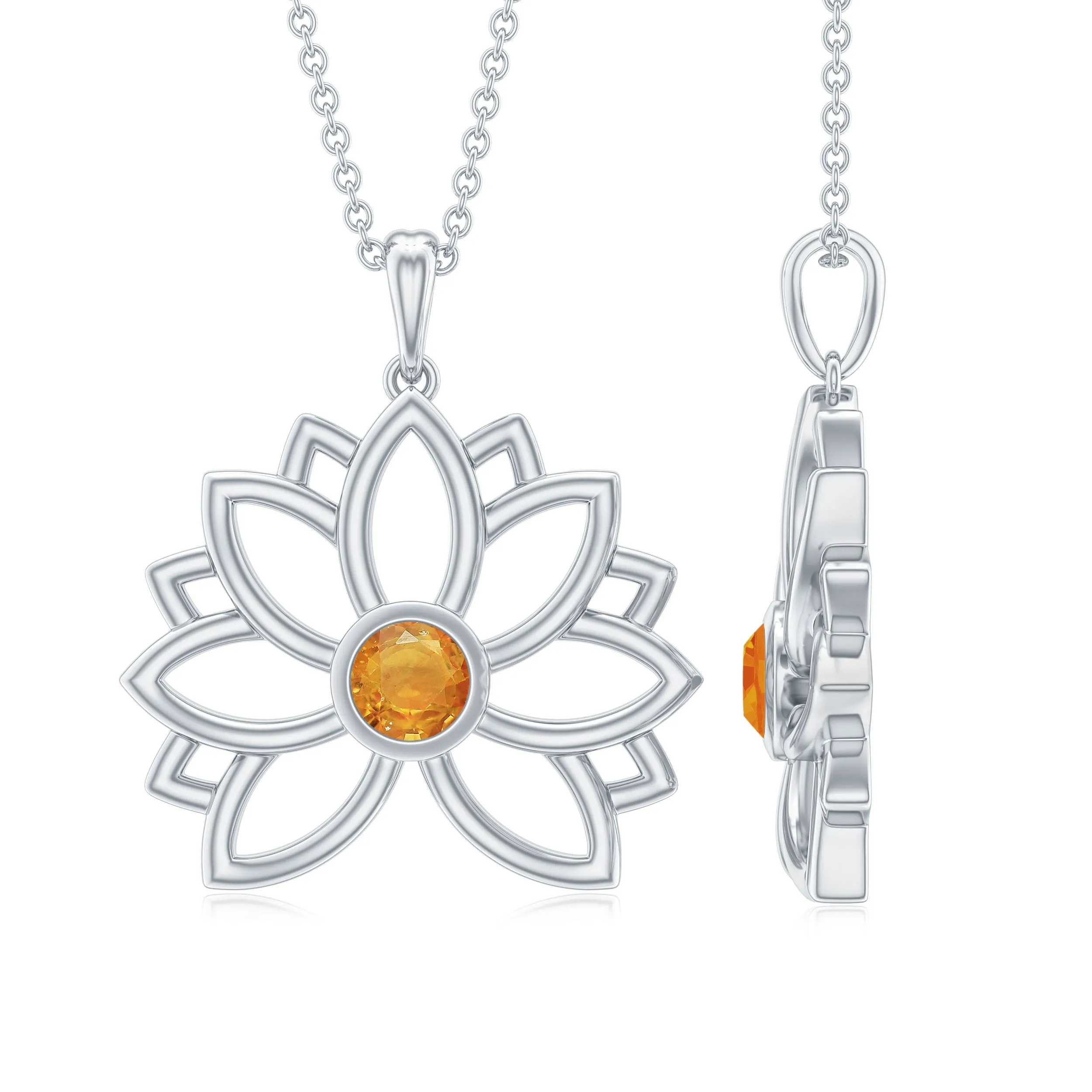 Nature Inspired Orange Sapphire Flower Pendant