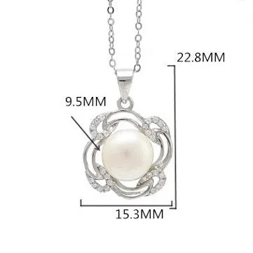 Necklace Pendant Blank Setting Flower Charm 23mm Sterling Silver White Gold Fine 925 For One Pearl Prong DIY Jewelry Finding Wholesale 1pc