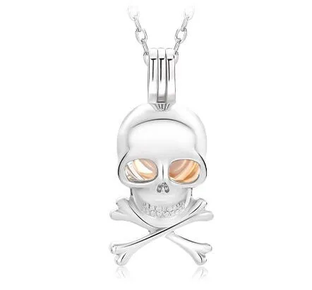 Necklace Pendant Blank Setting Halloween Scull 12x25mm Sterling Silver Fine 925 For One Bead No Prong DIY Jewelry Finding Wholesale 1pc