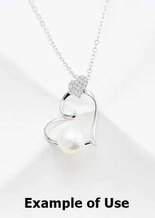 Necklace Pendant Blank Setting Heart Charm 22mm Sterling Silver White Gold Fine 925 For One Pearl Prong DIY Jewelry Finding Wholesale 1pc