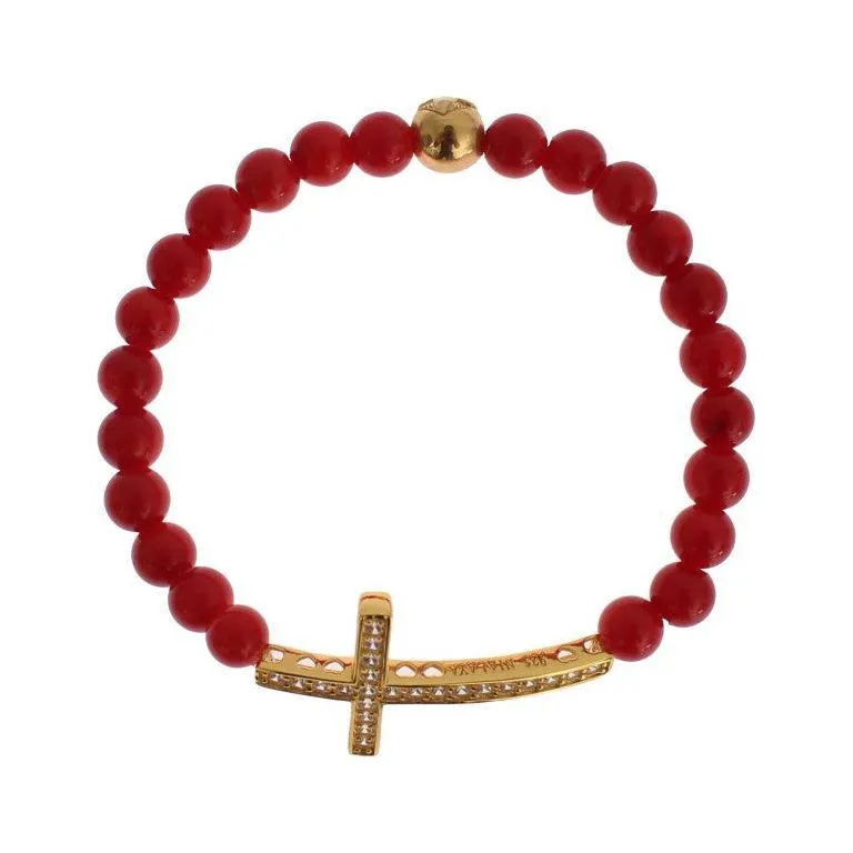 Nialaya Elegant Gold and Red Coral Beaded Bracelet