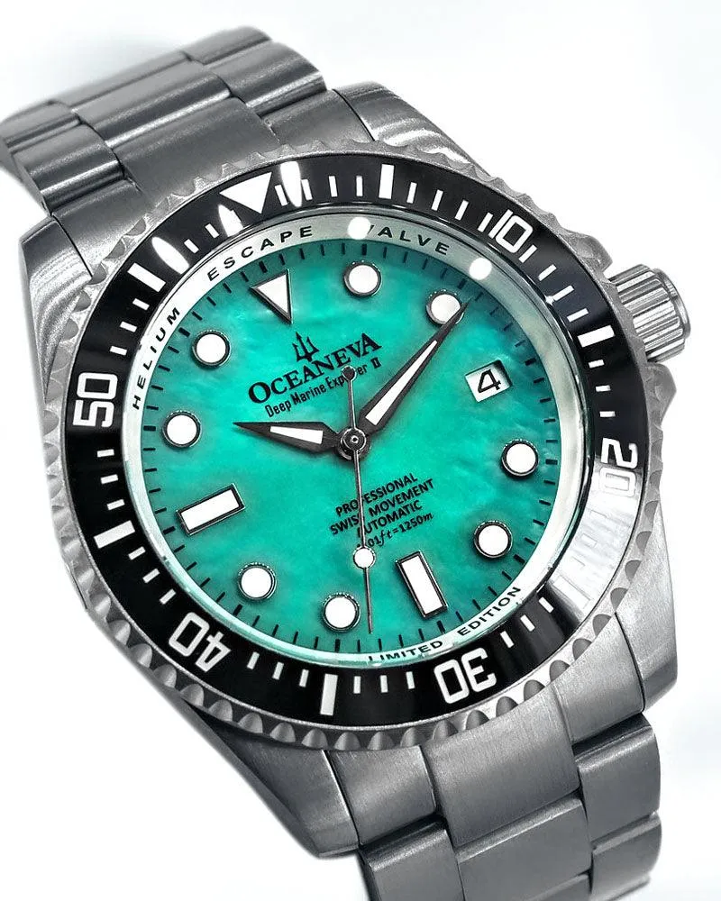 Oceaneva Men's Deep Marine Explorer II 1250M Titanium Watch - Aquamarine Dial