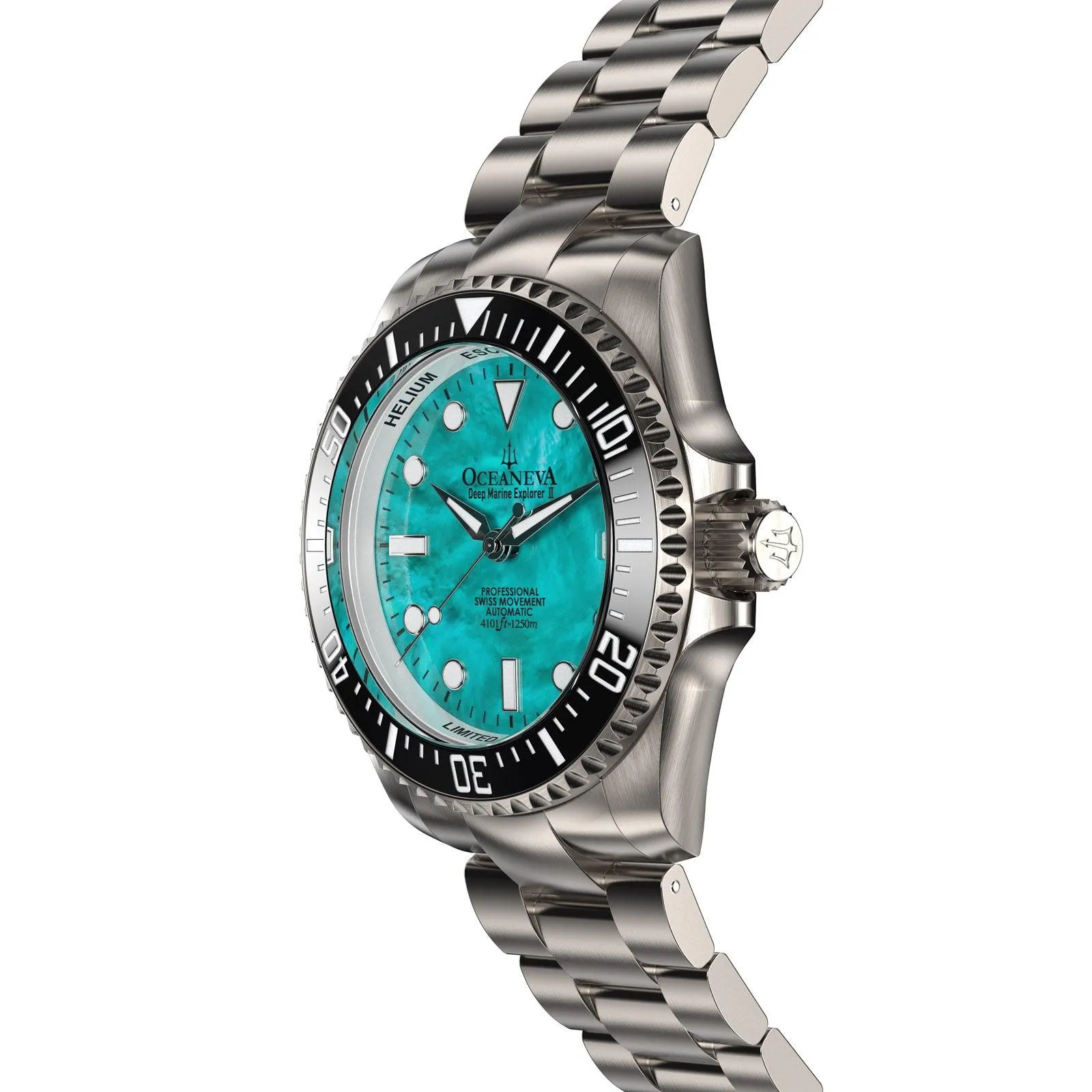 Oceaneva Men's Deep Marine Explorer II 1250M Titanium Watch - Aquamarine Dial