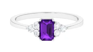 Octagon Cut Amethyst Solitaire Ring with Diamond Trio