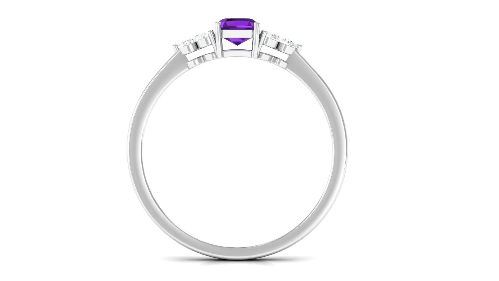 Octagon Cut Amethyst Solitaire Ring with Diamond Trio