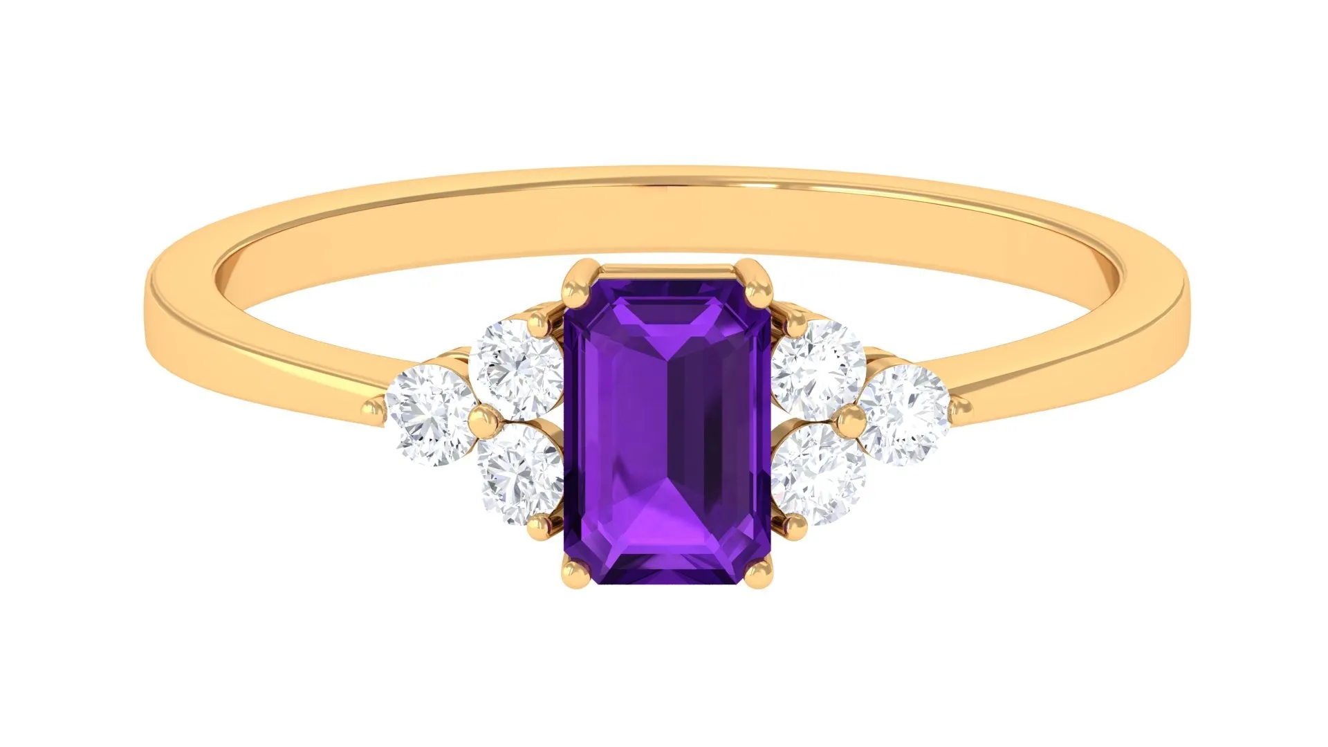 Octagon Cut Amethyst Solitaire Ring with Diamond Trio