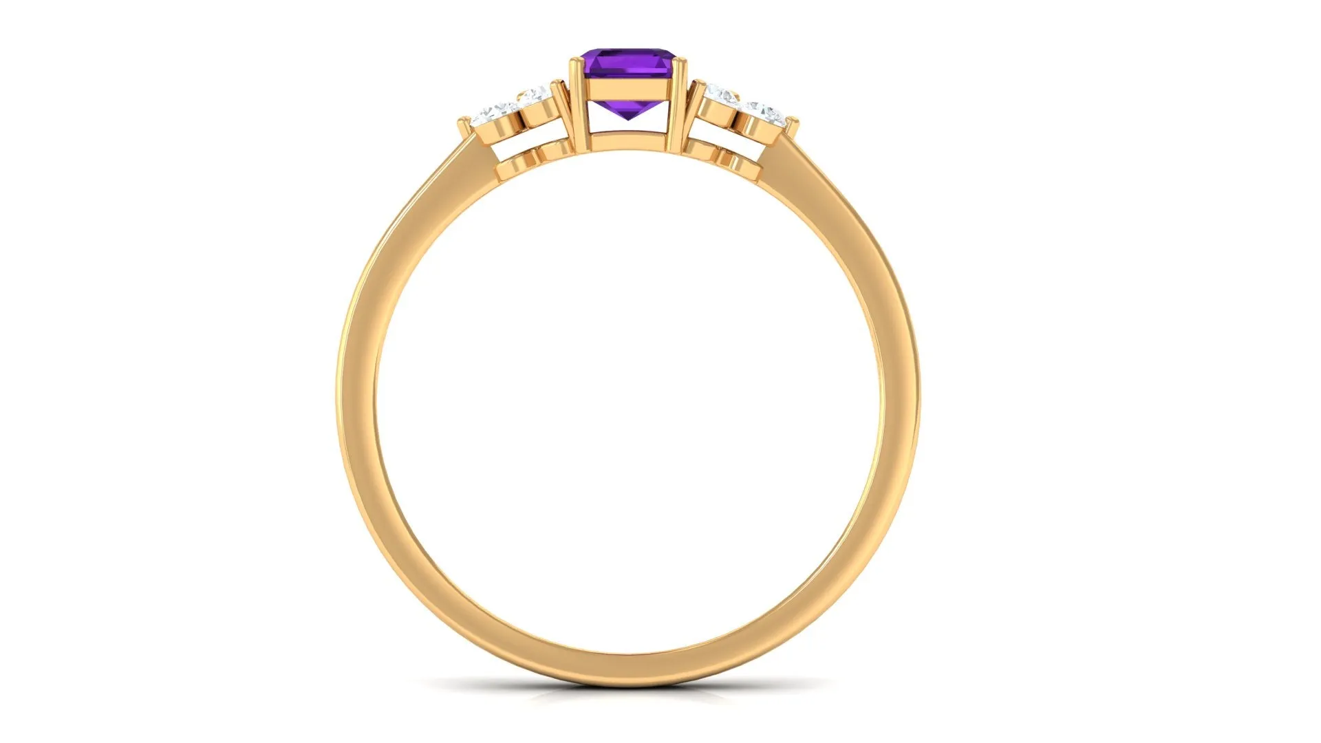 Octagon Cut Amethyst Solitaire Ring with Diamond Trio