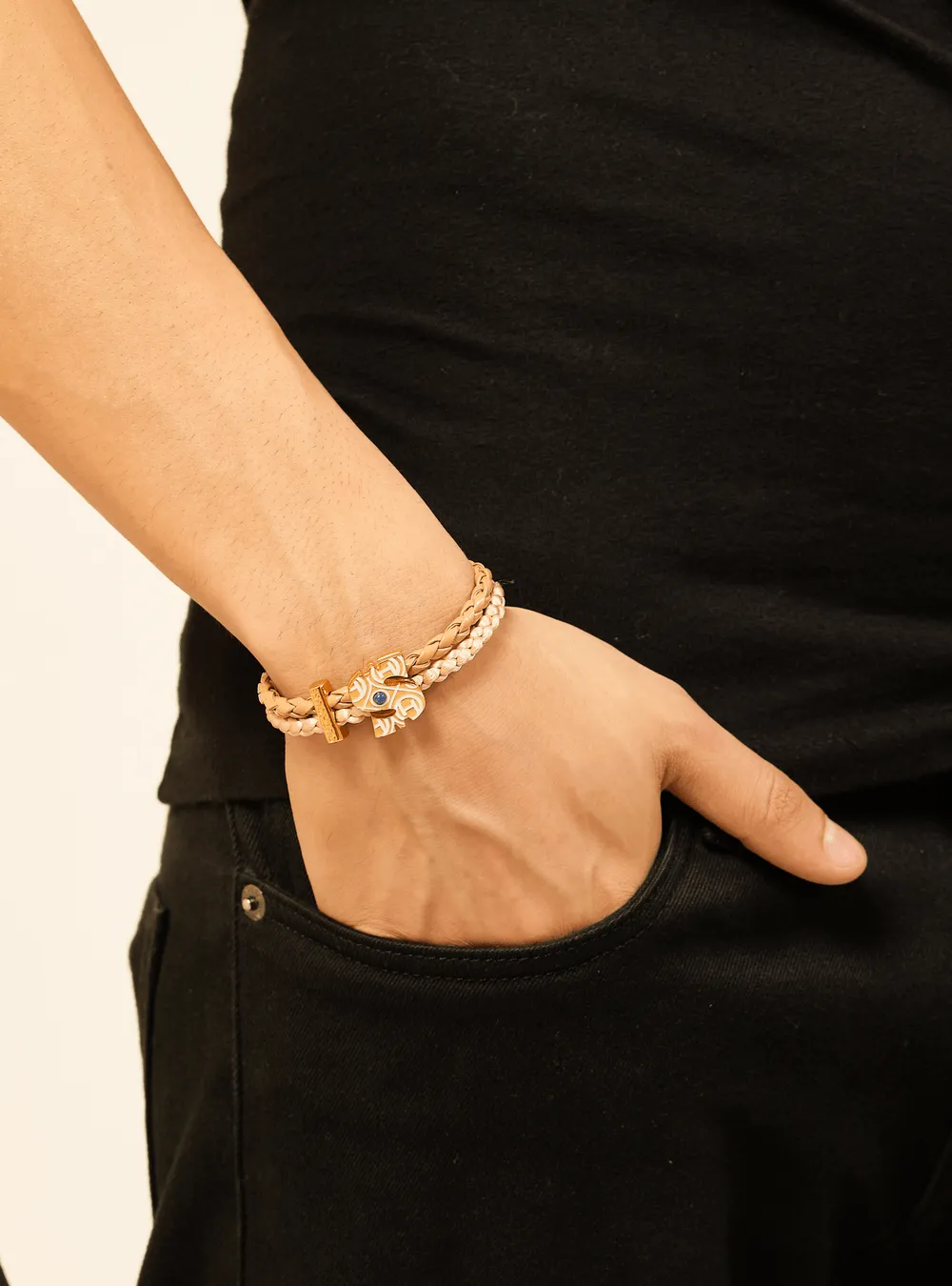 OH Dopamine Bond Bracelet in Sand Brown, Gold Finish