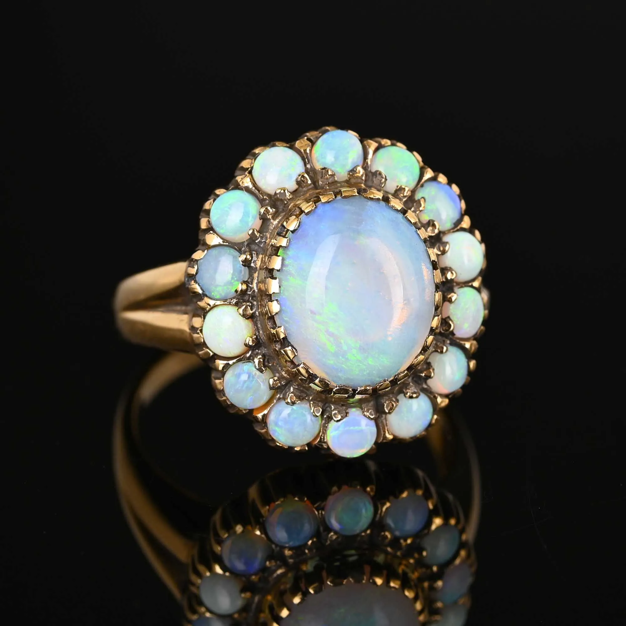 ON HOLD Vintage 14K Gold Opal Halo Cluster Ring